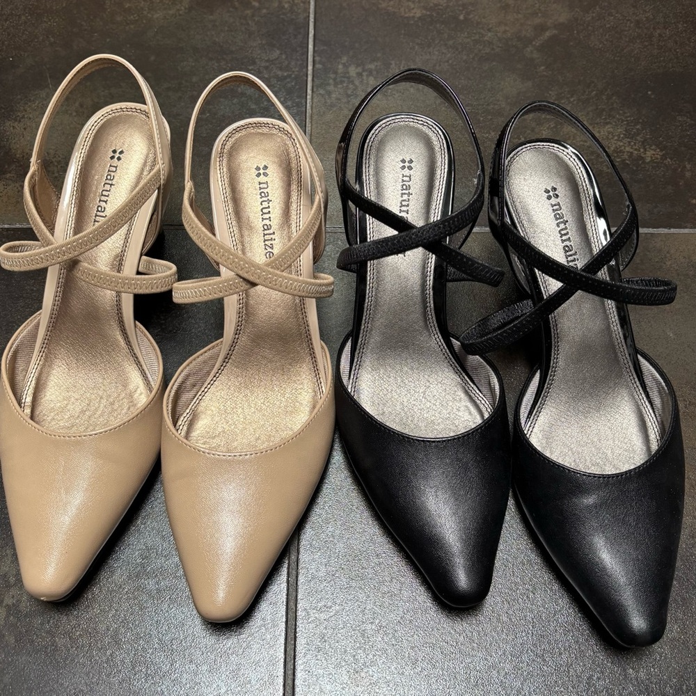 Naturalizer Pointed Slingback Heels in Beige and Black